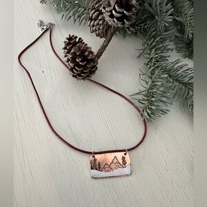 Burgundy Leather Cord with Copper Snowy Mtn Scene